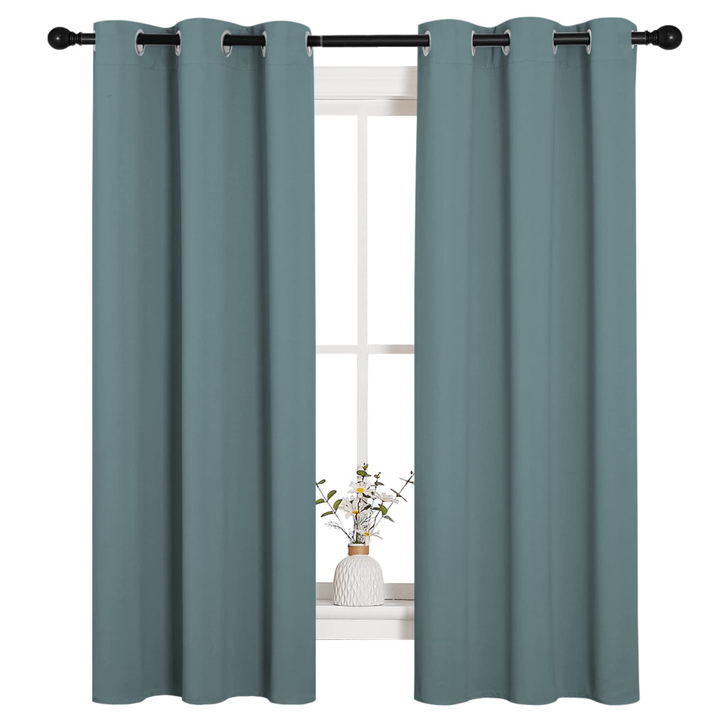 NICETOWN Modern Blackout Curtains Noise Reducing, Thermal Insulated and Privacy Room Darkening Drape Panels for Boy's Guest Room Door Small Short Window (Greyish Blue, 2 Panels, W34 x L63 -Inch)