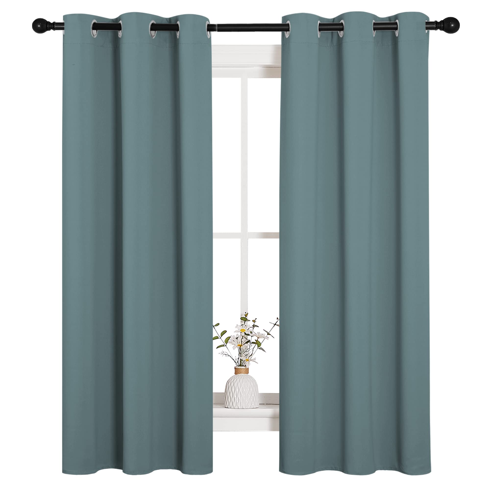 NICETOWN Modern Blackout Curtains Noise Reducing, Thermal Insulated and Privacy Room Darkening Drape Panels for Boy's Guest Room Door Small Short Window (Greyish Blue, 2 Panels, W34 x L63 -Inch)