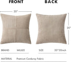 MIULEE Light Brown Decorative Throw Pillow Covers 20x20 Inch for Couch Bed Sofa Pack of 2 Boho Neutral Farmhouse Throw Pillows Soft Cross Corduroy Patchwork Textured Cushion Cases