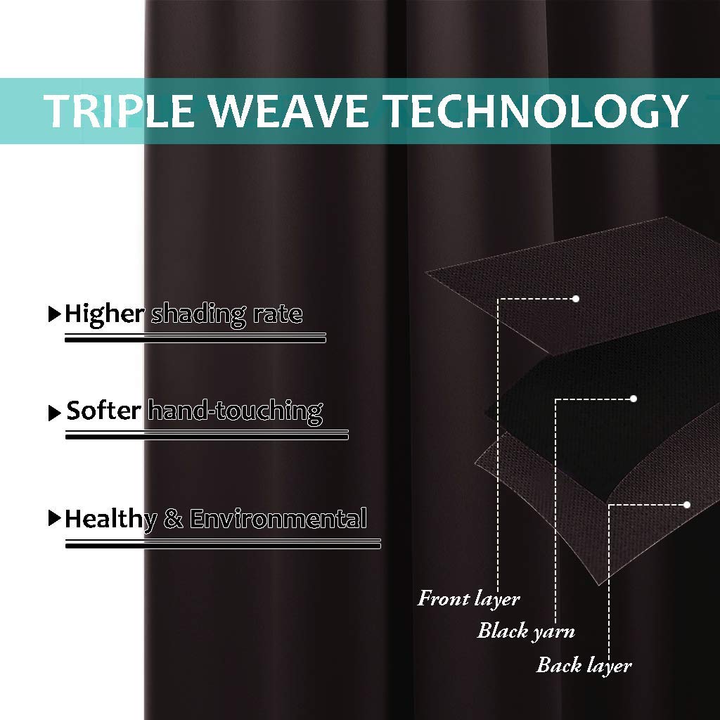 NICETOWN 100% Blackout Short Curtains with Black Liners, 2 Panels, 37" W by 63" L, Toffee Brown, Solid Thermal Insulated Full Blackout 2-Layer Lined Drapes, Energy Efficiency Window Drapes for Bedroom