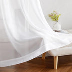 NICETOWN Sheer Curtains Panel 72" Long - Ring Top Window Treatment Sheer Voile Drapes for Bedroom/Living Room (White, Set of 2, W54 x L72)