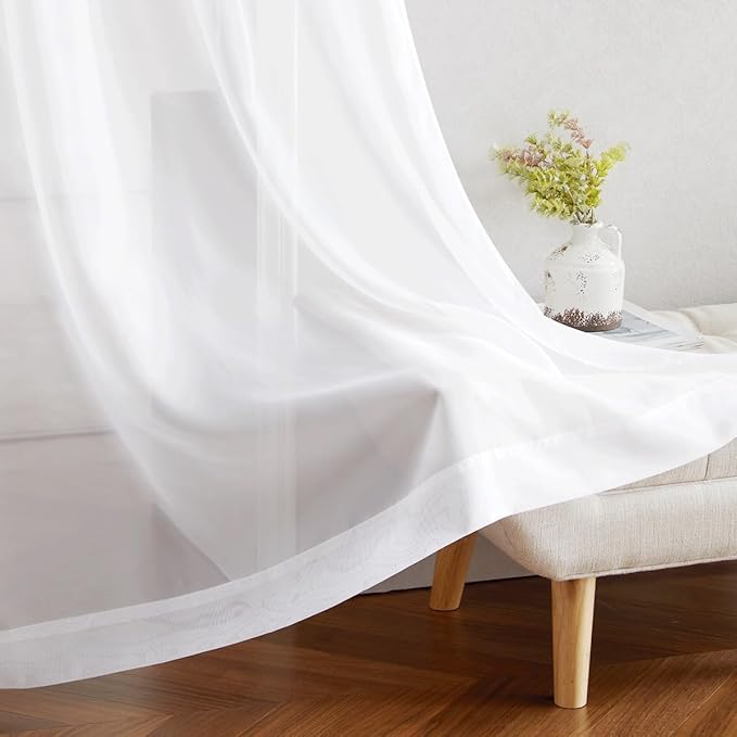 NICETOWN Sheer Curtains Extra Length - Wide Solid Voile Window Panels for Patio/Sliding Door/Living Room (54" W x 108" L, White, 2 Pieces)