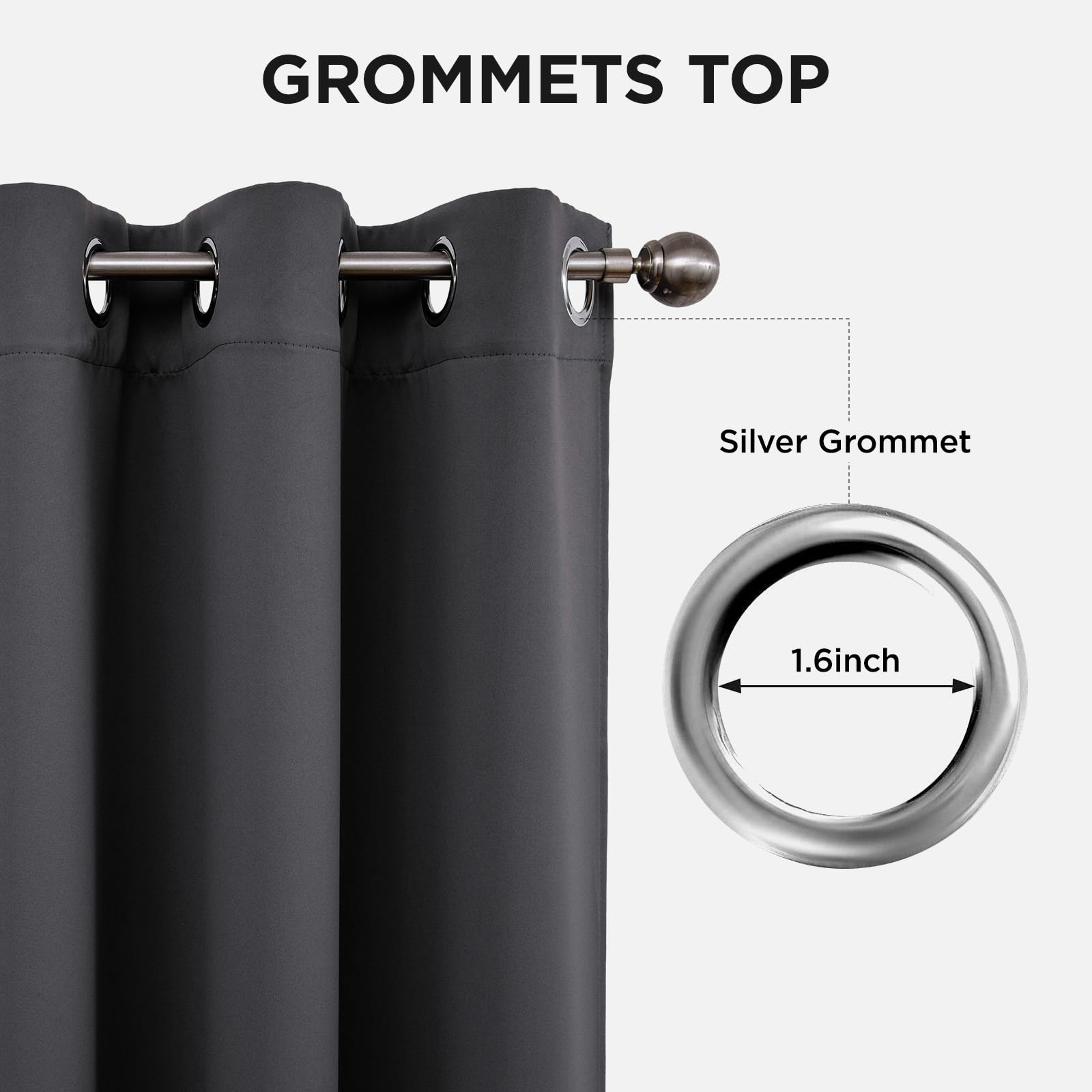 Joydeco Blackout Curtains 108 Inches Long 1 Panel, Thermal Insulated Long Curtains& Drapes 1 Piece, Room Darkening Grommet Drapes for Living Room Bedroom Window (W70 x L108 Inch, Dark Grey)