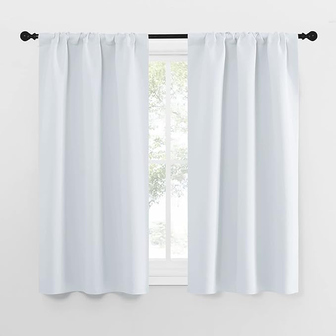NICETOWN Greyish White Window Curtain Panels - Thermal Insulated Rod Pocket Room Darkening Curtain Sets for Bedroom (Greyish White, 2 Panels, 34 in x 54 in (W x L))