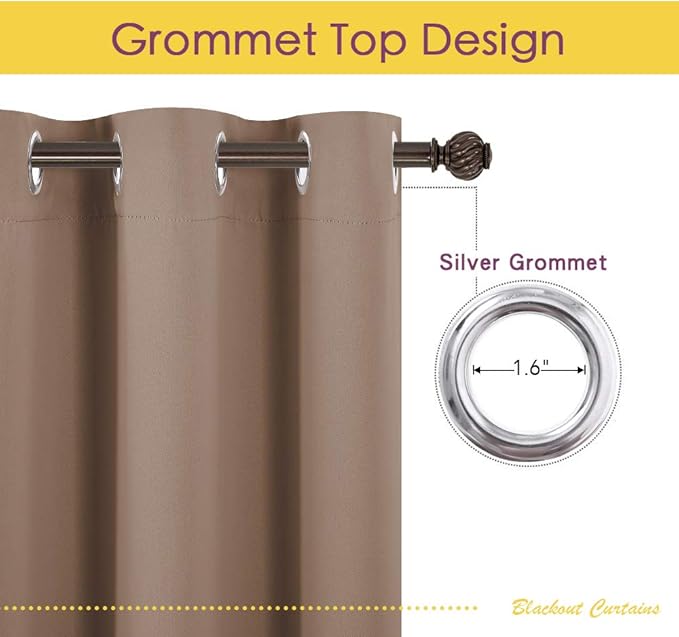 NICETOWN Blackout Window Curtains and Drapes for Kitchen, Window Treatment Thermal Insulated Solid Grommet Blackout Drapery Panels (Set of 2, 70 by 63 inches, Cappuccino)