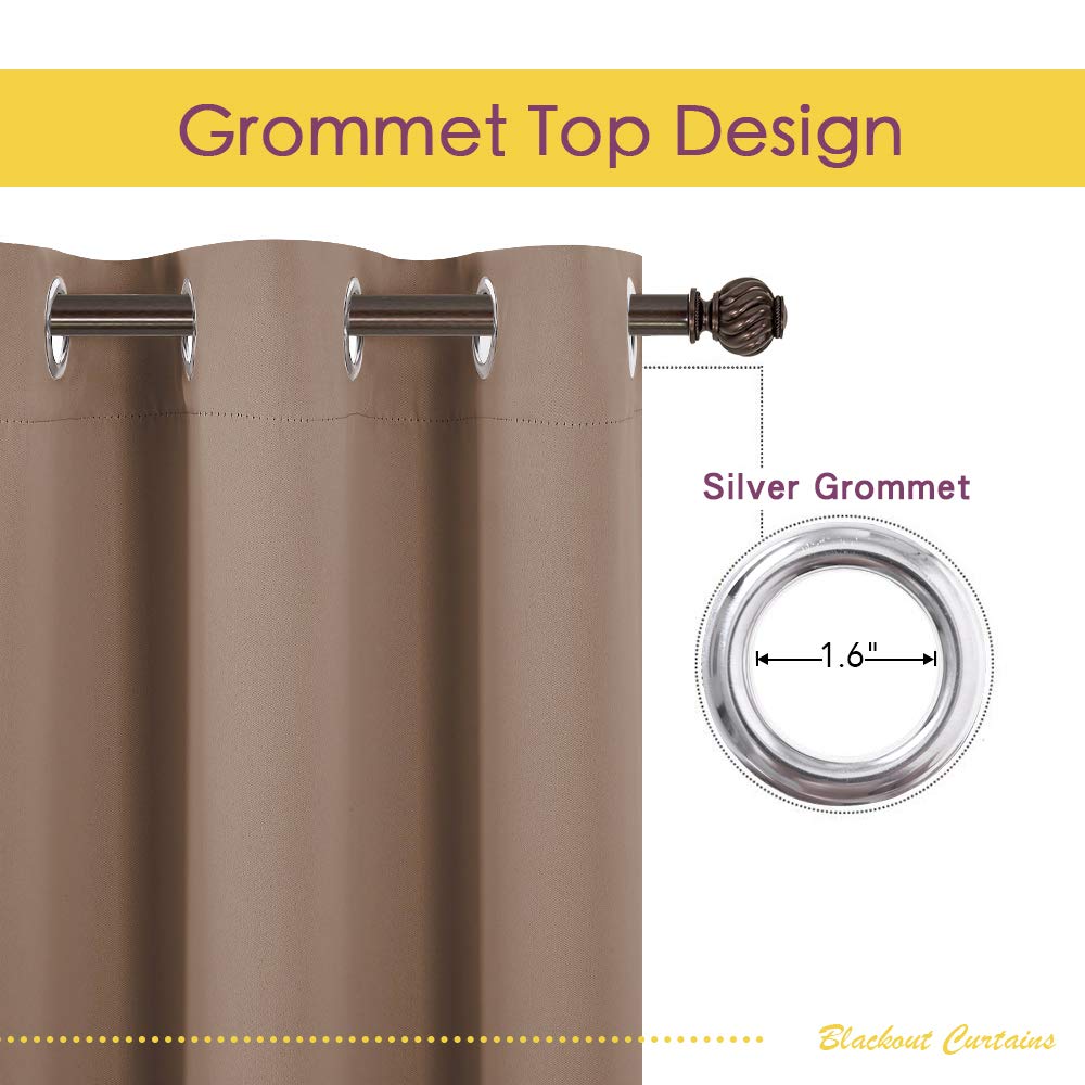 NICETOWN Kitchen Blackout Curtains and Drapes, 1 Pair, 34 inches by 70 Inch, Cappuccino, Triple Weave Energy Saving Thermal Insulated Solid Grommet Blackout Panels for Patio