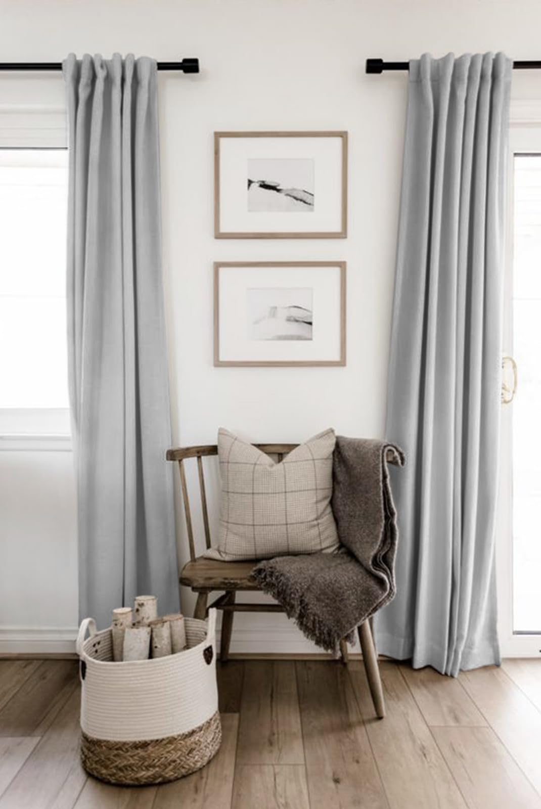Linen Textured Total Blackout Curtains for Bedroom 84 Inches Long, Grey