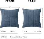 MIULEE Blue Decorative Throw Pillow Covers 18x18 Inch for Couch Bed Sofa Pack of 2 Boho Farmhouse Throw Pillows Soft Cross Corduroy Patchwork Textured Cushion Cases