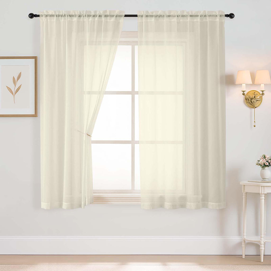 Ebesto Cream Sheer Curtains 63 Inch Length 2 Panels, Voile Sheer Curtain for Living Room, Breathable Light Filtering Modern Window Treatments, Soft Fabric Dual Rod Pocket Drapes, 2x42Wx63L Inches