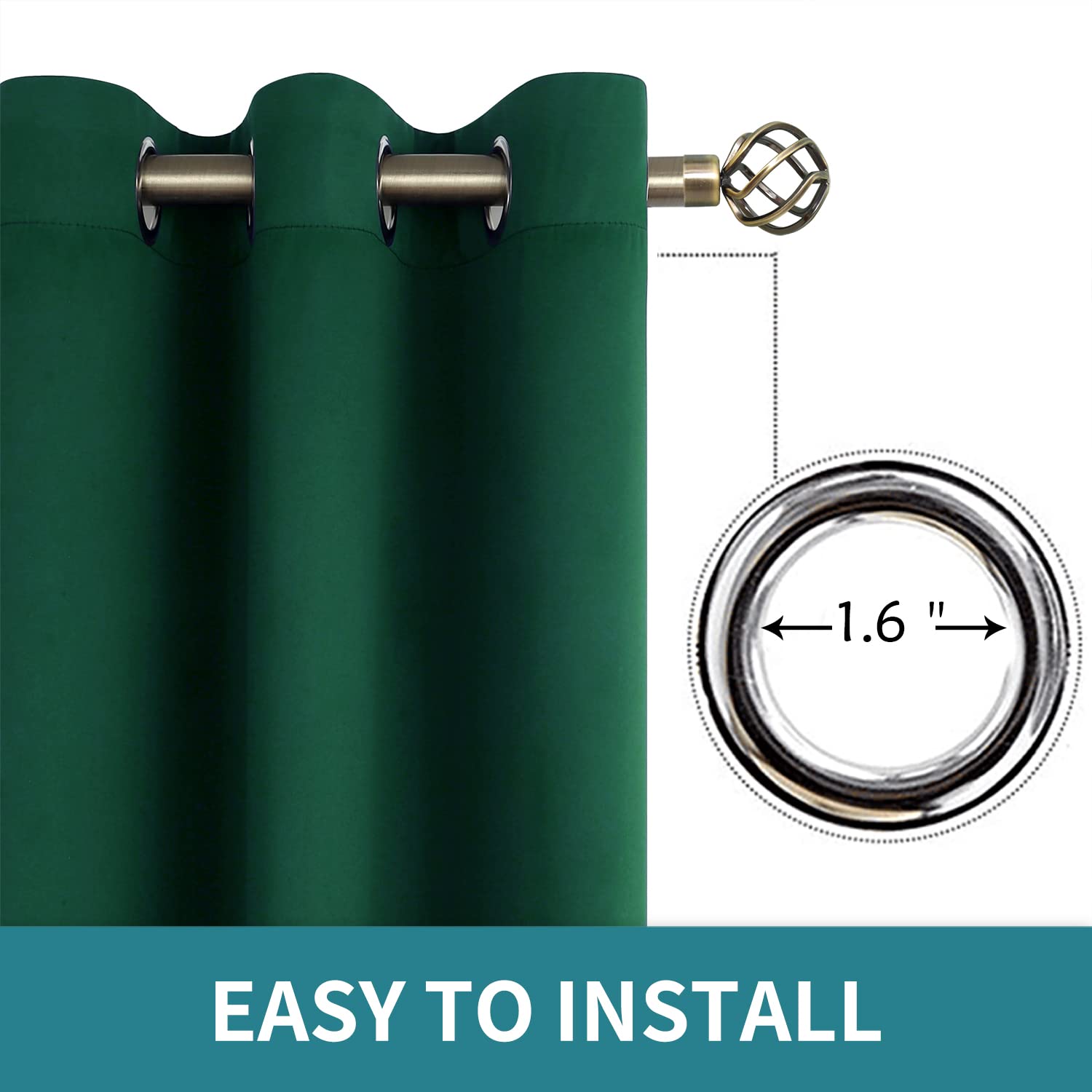 BGment Blackout Curtains for Kids Bedroom - Grommet Thermal Insulated Room Darkening Curtains for Living Room, Set of 2 Panels (42 x 72 Inch, Emerald)