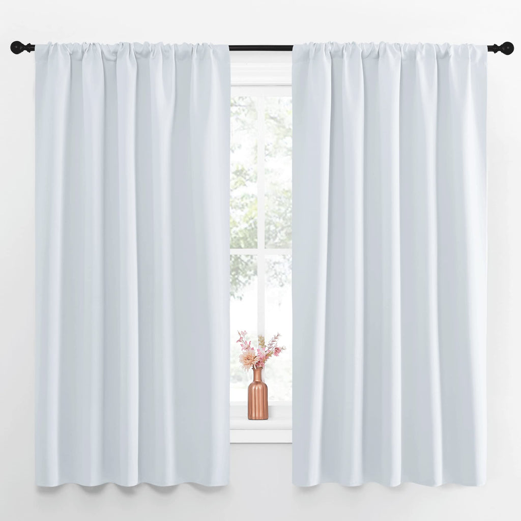 NICETOWN Greyish White Bedroom Curtain Panels - Multi-Function Noise Reducing Performance Window Treatment Thermal Insulated Room Darkening Drapes for Nursery (2 Panels, 52 by 63)