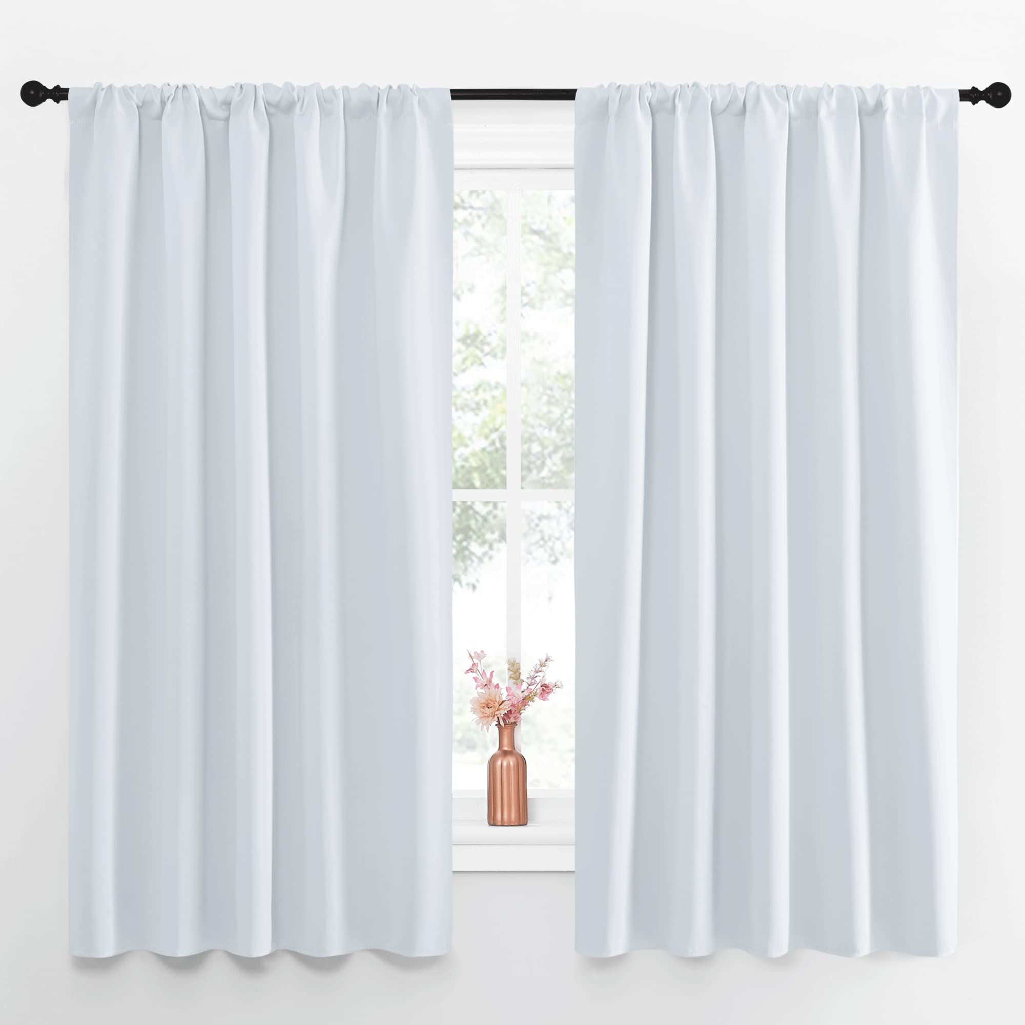 NICETOWN Greyish White Bedroom Curtain Panels - Multi-Function Noise Reducing Performance Window Treatment Thermal Insulated Room Darkening Drapes for Nursery (2 Panels, 52 by 63)