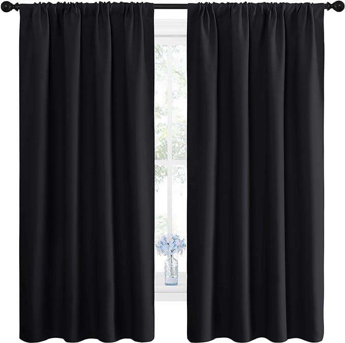 NICETOWN Black Blackout Curtain Blinds - Solid Thermal Insulated Window Treatment Blackout Drapes/Draperies for Bedroom (2 Panels, 42 inches Wide by 63 inches Long, Black)