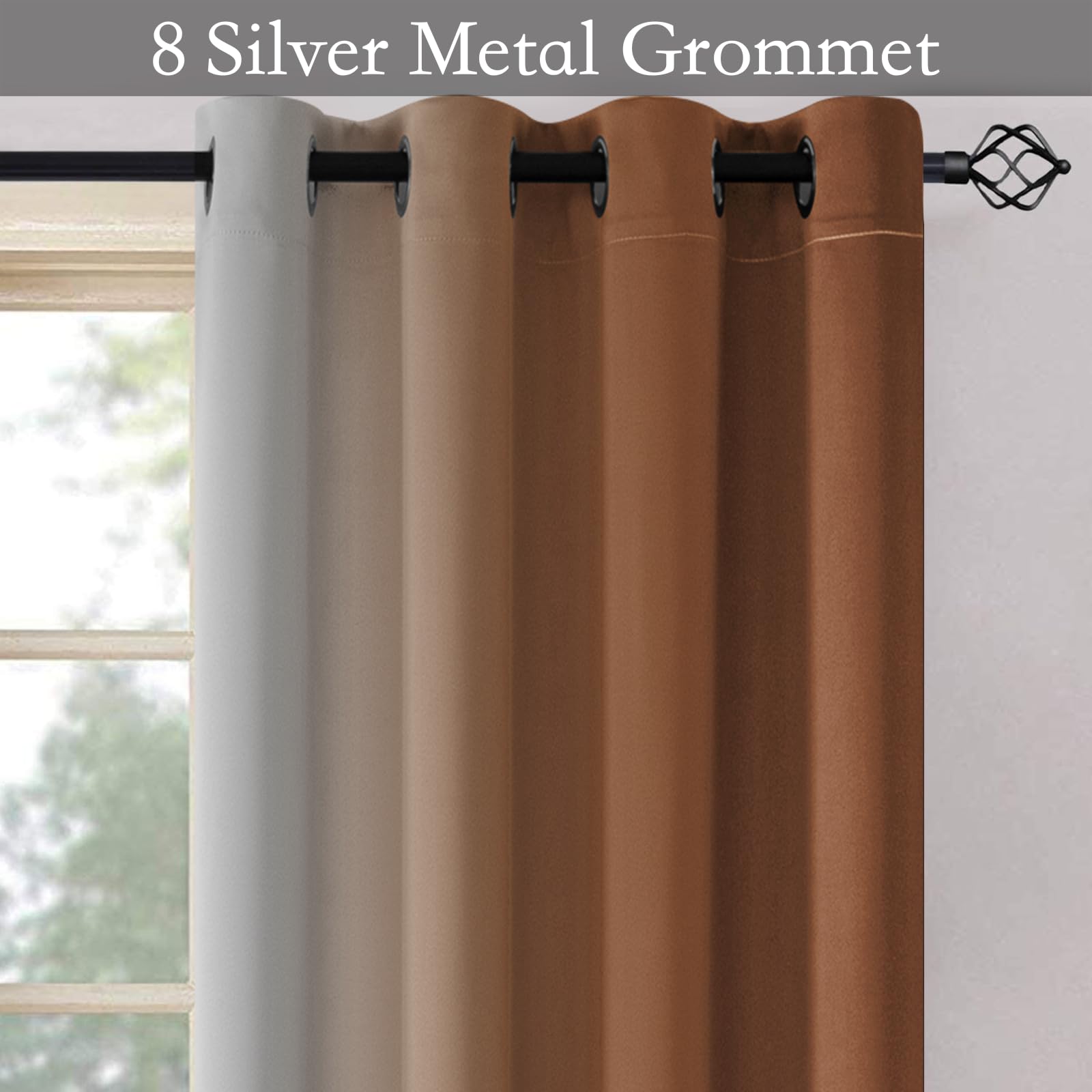 SimpleHome Ombre Burnt Orange to Grey White Curtains for Living Room 52x84L