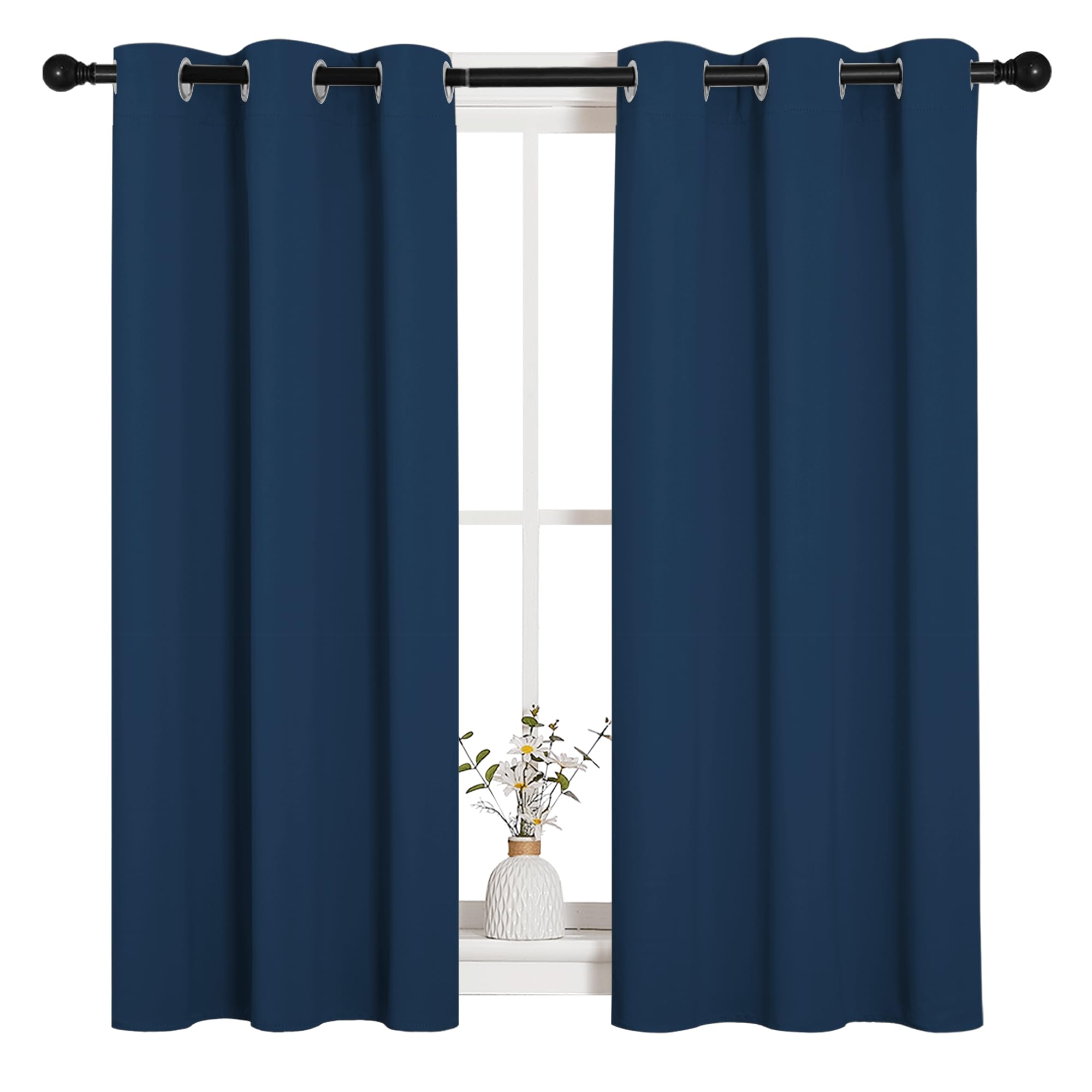 NICETOWN Bedroom Curtain Panels Blackout Draperies, Thermal Insulated Solid Grommet Blackout Curtains/Drapes (Moroccan Blue, 1 Pair, 34 by 45-inch)