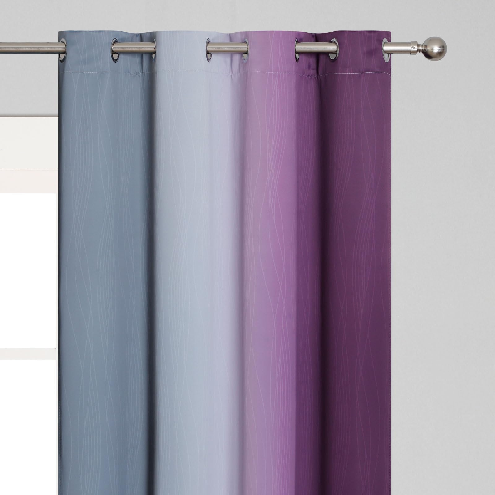 Purple and Grey Ombre Blackout Curtains for Bedroom 52Wx102L Inch 2 Panels