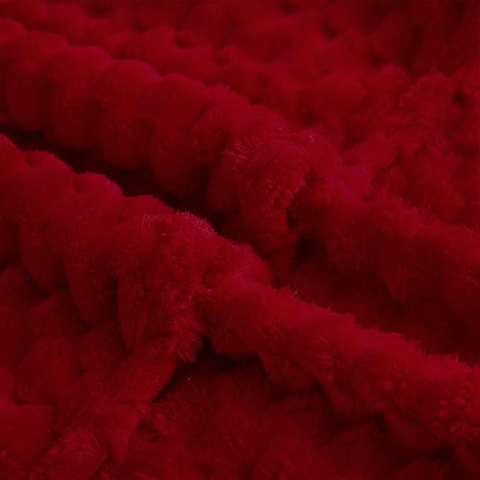 Puncuntex Red Throw Blanket 90"×90" inches Fuzzy 3D Jacquard Decorative Flannel Fleece Super Soft Plush Cozy Blanket for Couch Sofa Chair Lightweight