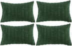 Fancy Homi Set of 4 Dark Green Lumbar Rectangle Decorative Throw Pillow Covers 16x24 Inch for Couch Bed Chair, Aesthetic Boho Room Decor, Soft Fuzzy Thick Corduroy Cute Textured Cushion Case 40x60cm