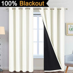 Yakamok 100% Cream Blackout Curtains for Bedroom, Light Blocking Thermal Insulated Noise Reducing Blackout Drapes for Living Room(52Wx84L, 2 Panels)