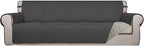 PureFit Reversible Quilted Sofa Cover, Water Resistant Slipcover Furniture Protector, Washable Couch Cover with Non Slip and Elastic Straps for Kids, Dogs, Pets (XX Large, Dark Gray/Beige)