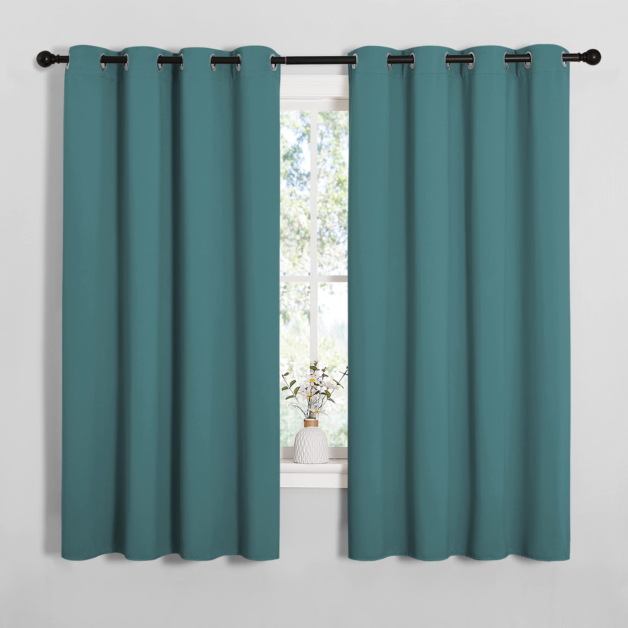 NICETOWN Bedroom Curtain Panels Blackout Draperies, Thermal Insulated Solid Grommet Blackout Curtains/Drapes (Sea Teal, One Pair, 55 by 68-inch)