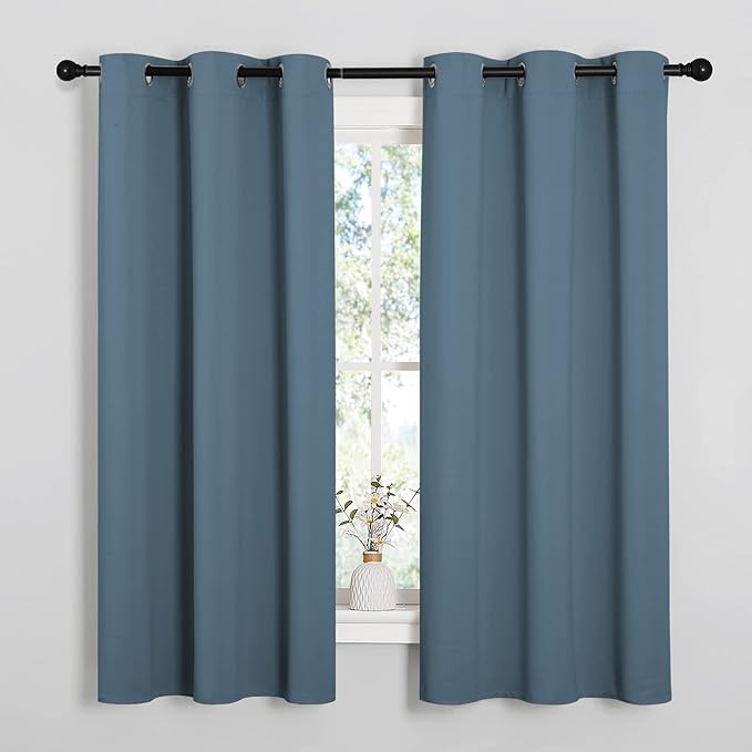 NICETOWN Smoky Blue Blackout Curtains 45 inches Length for Cafe, 2 Panels, 34" Wide, Thermal Insulated Decoration Drapes for Small Window