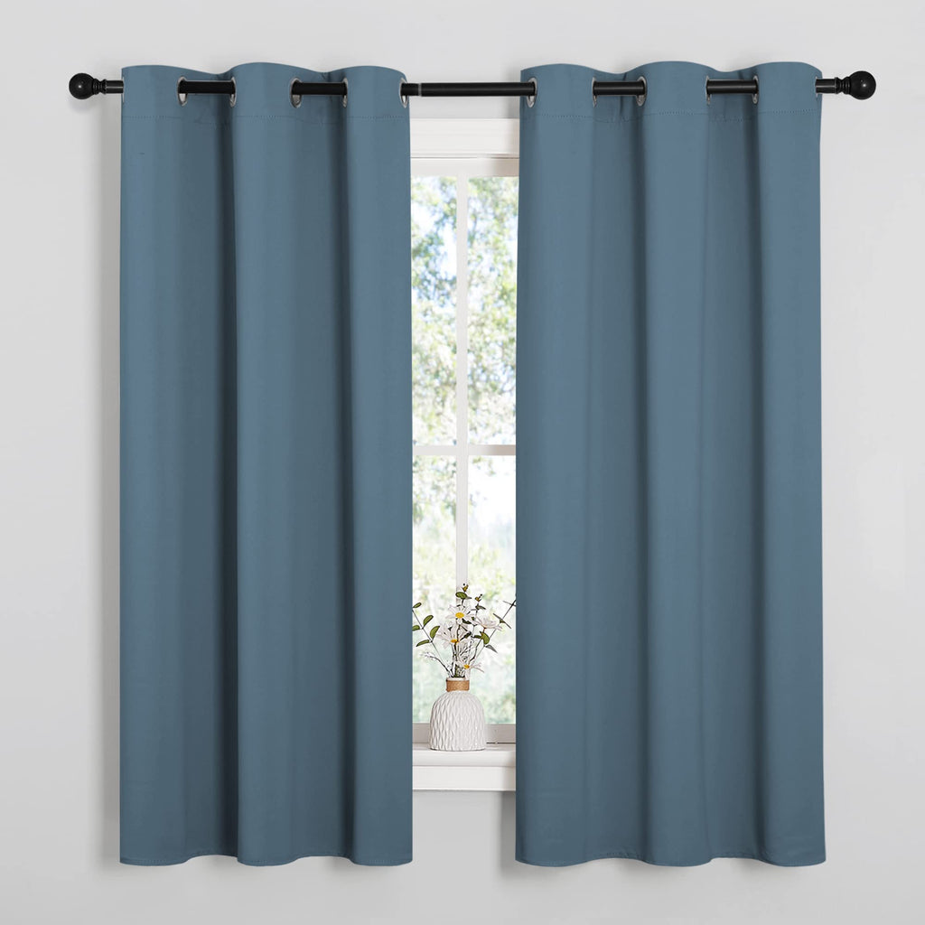 NICETOWN Smoky Blue Blackout Curtains 63 inches Length for Kitchen, 2 Panels, 34" Wide, Thermal Insulated Decoration Drapes for Small Window
