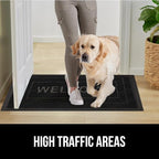 GORILLA GRIP 100% Waterproof All-Season WeatherMAX Doormat, US Designed Natural Rubber, Stain and Fade Resistant, Low Profile Indoor Outdoor Door Mats, Easy Clean Patio Mat, 29x17, Black Welcome