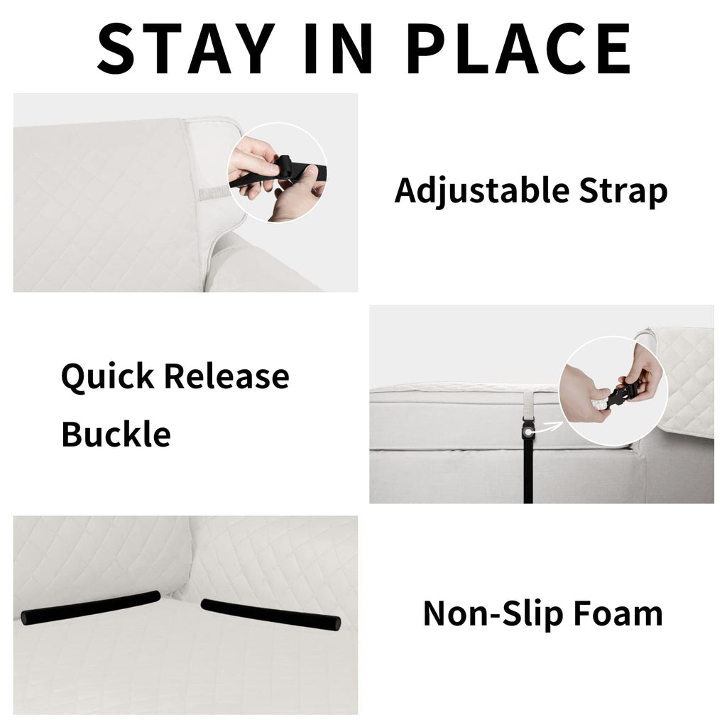 Easy-Going Reversible Chaise Lounge Couch Cover Water Resistant Sofa Cover Sectional L Shaped Sofa Slipcover with Adjustable Straps Furniture Protector for Dogs (115X34 in, Ivory/Ivory)