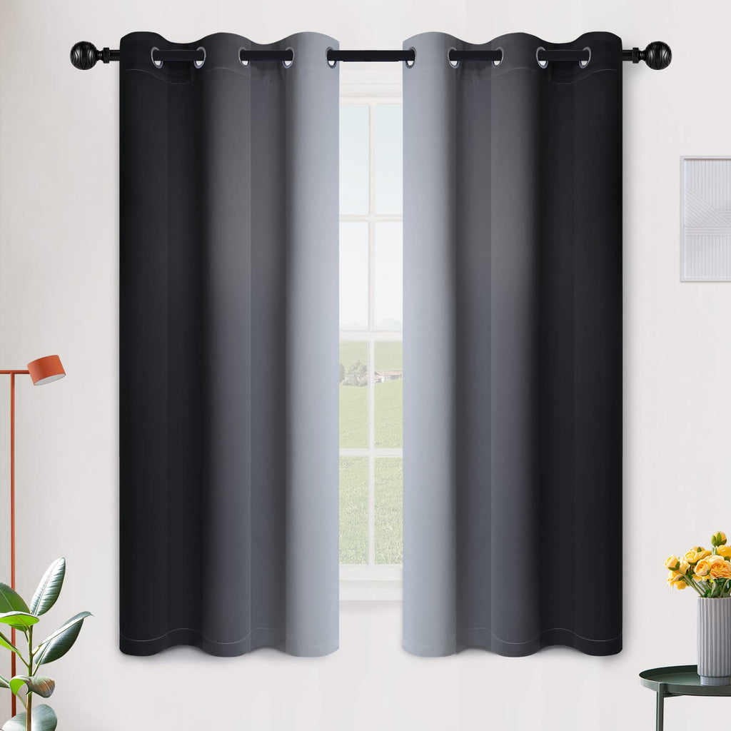 SimpleHome Ombre Black to Grey White Curtains for Living Room 42Wx63L