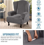 H.VERSAILTEX Wingback Chair Covers Velvet Plush Wing Chair Slipcover 1 Piece High Stretch Wing Back Chair Slipcovers Sofa Cover Furniture Cover with Elastic Bottom, Grey