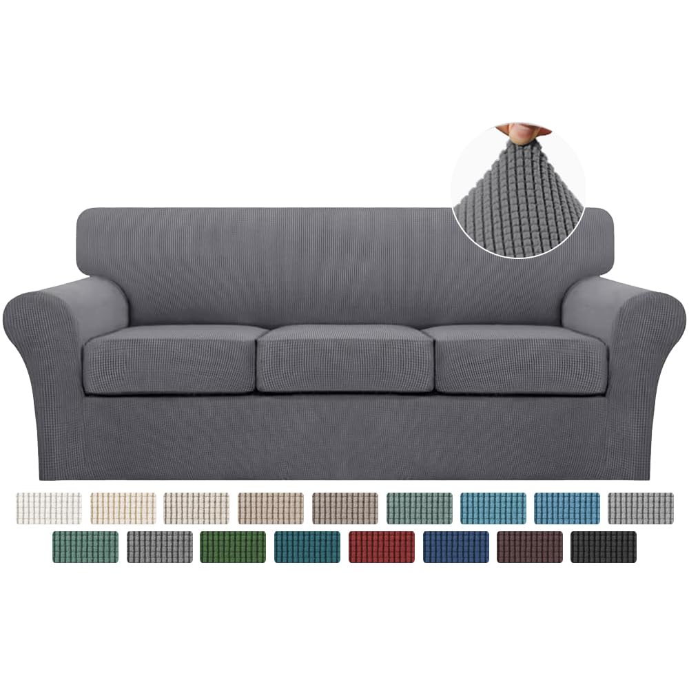 Turquoize 4 Piece Sofa Covers for 3 Cushion Couch Sofa Slipcover Soft Couch Cover for Dogs-Washable Sofa Furniture Covers with 3 Individual Cushion Covers,Jacquard Fabric(3 Cushion Sofa, Burgundy)