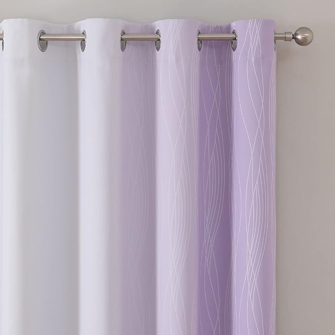 Estelar Textiler Lilac and Grayish White Blackout Curtains 108 Inches Long, Thermal Insulated Drapes for Bedroom, Full Light Blocking Energy Saving Long Curtains for Living Room, 52Wx108L, 2 Panels