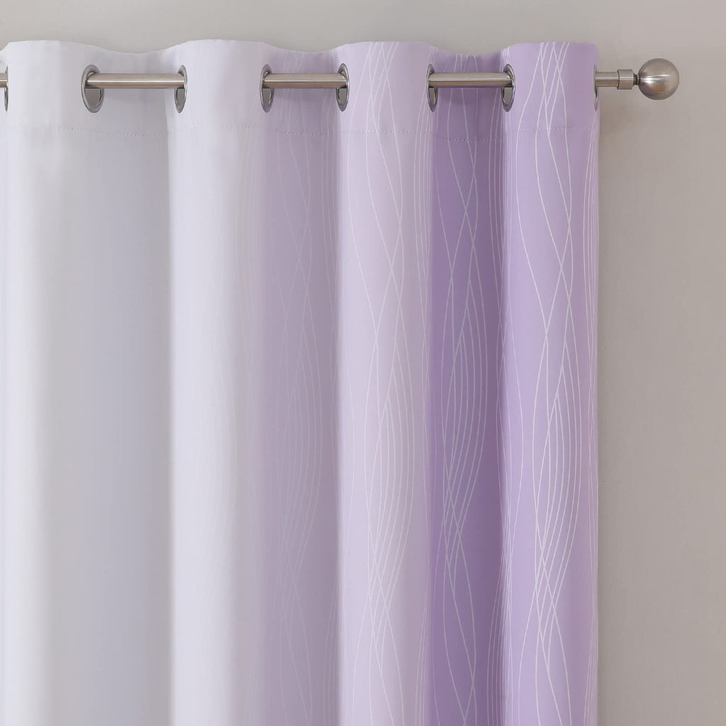 Lilac and Greyish White Ombre Blackout Curtains Living Room 72 Inches Long