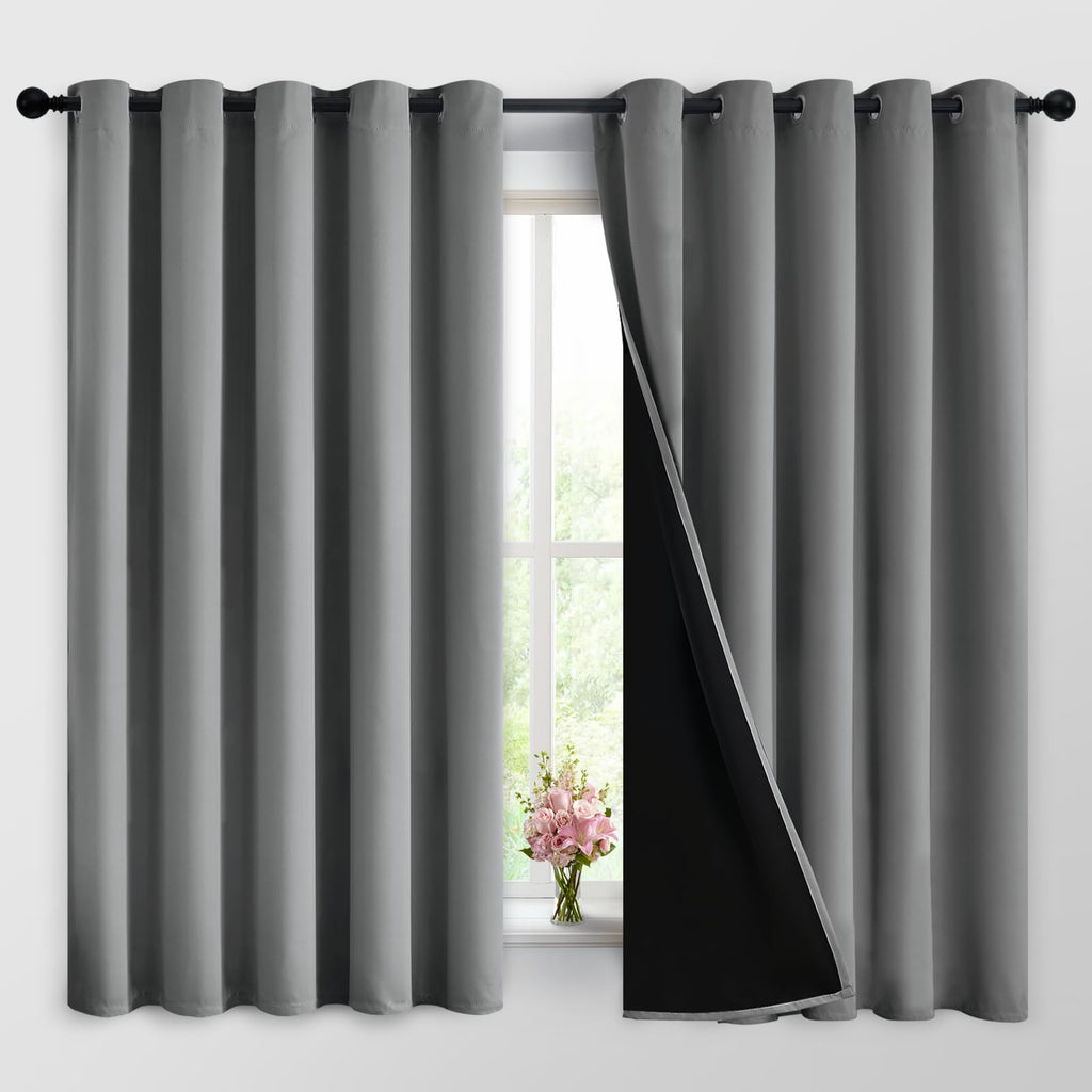 Yakamok Grey Blackout Curtains 63 Inches Long for Bedroom 62" Wide 2 Pcs