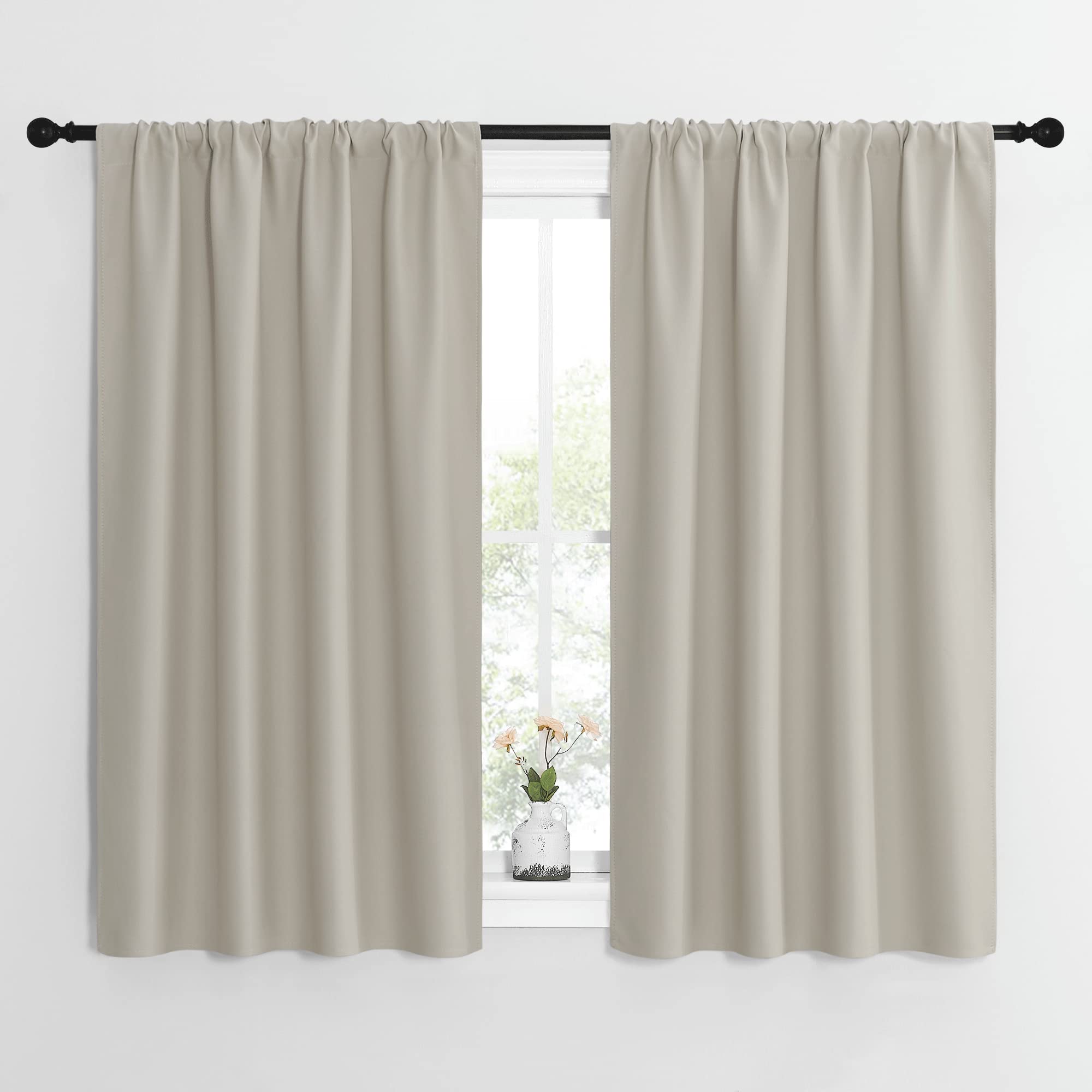 NICETOWN Blackout Curtains for Living Curtains, Room Darkening Window Curtain Panels, Easy-Care Solid Thermal Insulated Draperies/Drapes for Daughter Room (Natural, 2 Panels, 42 by 54)