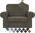 WEERRW Velvet Stretch Chair Sofa Slipcover - 2 Pieces Luxury Soft Velvet Plush Couch Cover Furniture Protector with Elastic Bottom for Pets, Machine Washable, Light Brown, Small