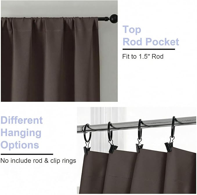 Simplebrand Ava Chocolate Blackout Curtains for Bedroom 96 Inches Long 2 Panels, Solid Thermal Insulated, Energy Saving Nursery Window Treatment Curtains Blackout Drapes, W40 x L96 Inch, Chocolate