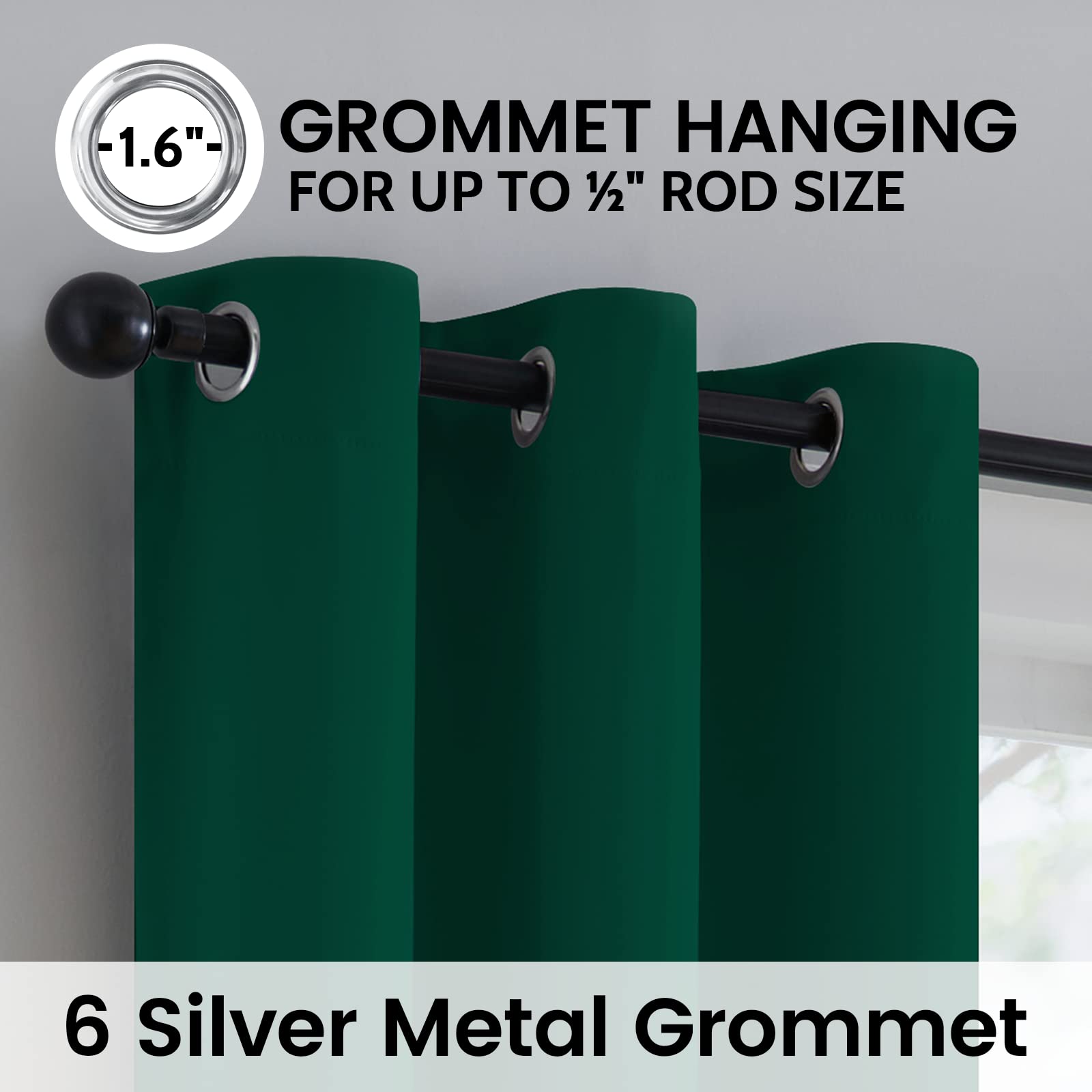 SimpleHome Dark Green 100% Blackout Curtains Room Darkening Living Room 84