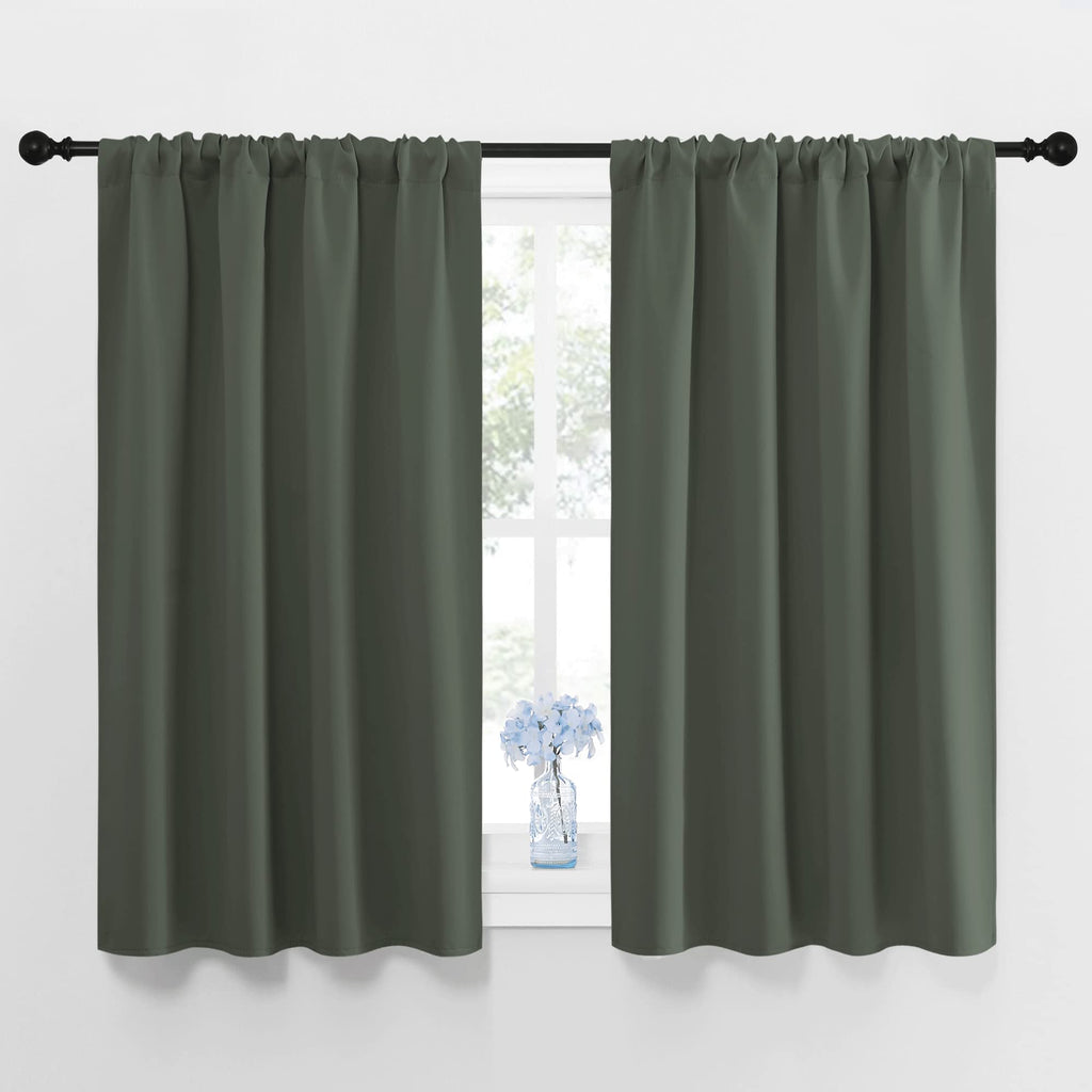 NICETOWN Bedroom Curtains Blackout Draperies - All Season Thermal Insulated Solid Rod Pocket Top Blackout Curtains/Drapes for Kid's Room (Dark Mallard, 1 Pair, 42 x 45 Inch)