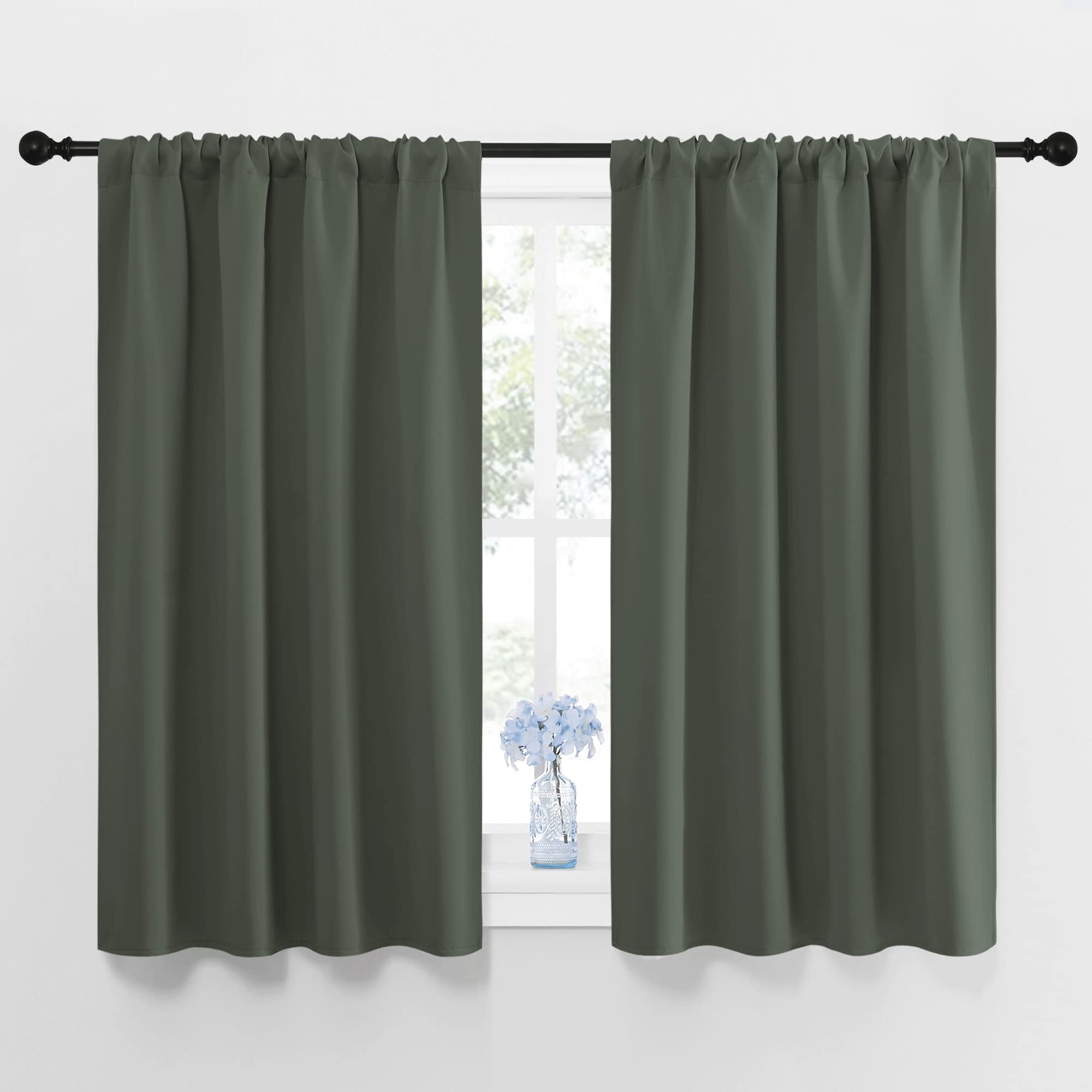 NICETOWN Bedroom Curtains Blackout Draperies - All Season Thermal Insulated Solid Rod Pocket Top Blackout Curtains/Drapes for Kid's Room (Dark Mallard, 1 Pair, 42 x 45 Inch)