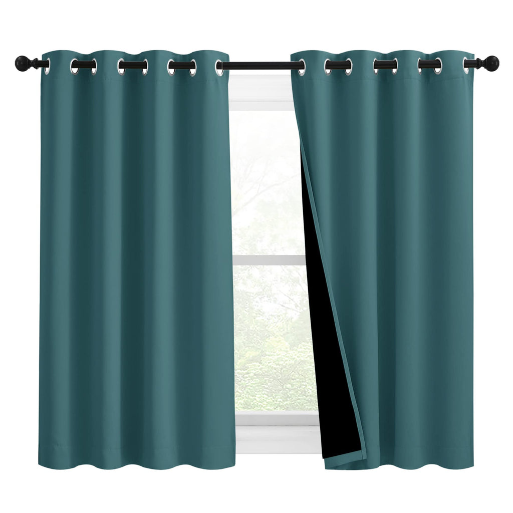 NICETOWN 100% Blackout Curtains with Black Liners, Thermal Insulated 2-Layer Lined Drapes, Room Warming Small Window Draperies for Dining Room (Sea Teal, 2 Panels, 46 inches W by 54 inches L)