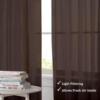 OWENIE Sheer Chocolate Curtains, Sheer Curtains 90 Inches Long 2 Panels Set, Rod Pocket Voile Fimly Sheer Drapes for Living Room/Bedroom, 2pcs, Chocolate, Each 42" W x 90" L
