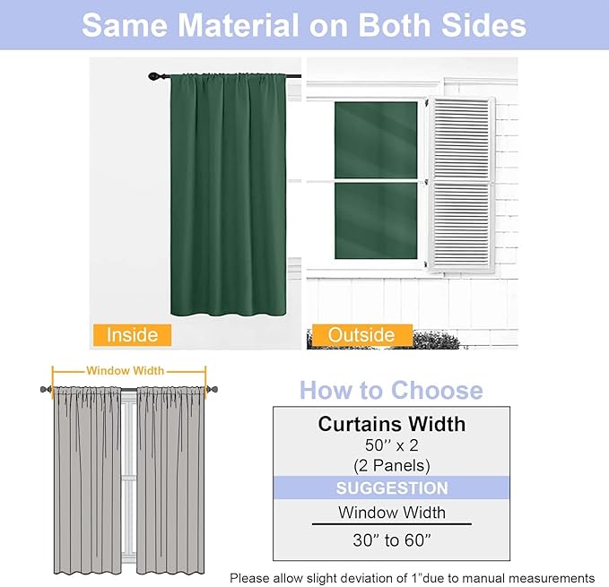 Simplebrand Ava Ever Green Blackout Curtains for Bedroom 84 Inch Length 2 Panels Set, Solid Thermal Insulated Privacy Living Room Window Treatment Curtains Blackout Drapes, W50 x L84 Inch, Ever Green