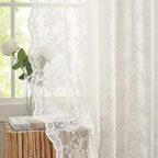 YJ YANJUN Vintage Lace Curtains Elegant Flower Off White 132 inch Curtains 1 Pair Extra Long Cream Colored High Ceiling Drapes for Large Windows Patio Sliding Door 11 Foot 52" W x 132" L Ivory