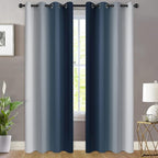 Yakamok Room Darkening Ombre Curtains 96 Inch Length, Navy Blue and Greyish White Thermal Insulated Gradient Color Curtains,Light Blocking Grommet Window Drapes for Bedroom,52 Inch Width,2 Panels