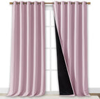 NICETOWN Full Shading Curtains for Windows, Baby Pink, Pack of 2, 62 inches W x 95 inches L, Super Heavy-Duty Black Lined Blackout Curtains for Bedroom, Privacy Assured Window Treatment