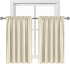 DWCN Thermal Short Blackout Curtains for Bedroom/Kitchen, Energy Saving Room Darkening Curtains for Nursery/Bedroom/Kitchen(W60 x L36inch, Light Beige, Set of 2 Panels, Top of Rod Pocket)