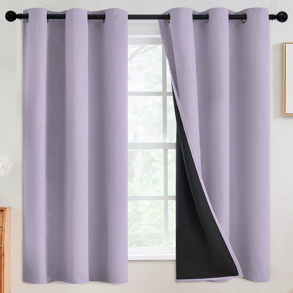 SimpleHome Lilac 100% Blackout Curtains Room Darkening Living Room 63 Inch