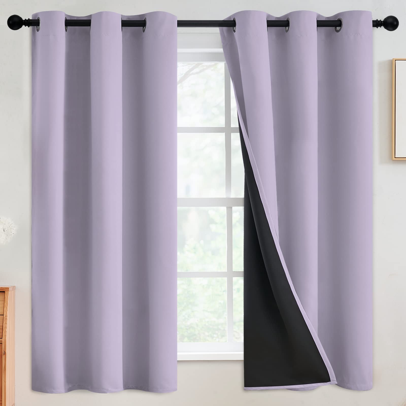 SimpleHome Lilac 100% Blackout Curtains Room Darkening Living Room 63 Inch
